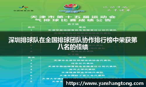 深圳排球队在全国排球团队协作排行榜中荣获第八名的佳绩